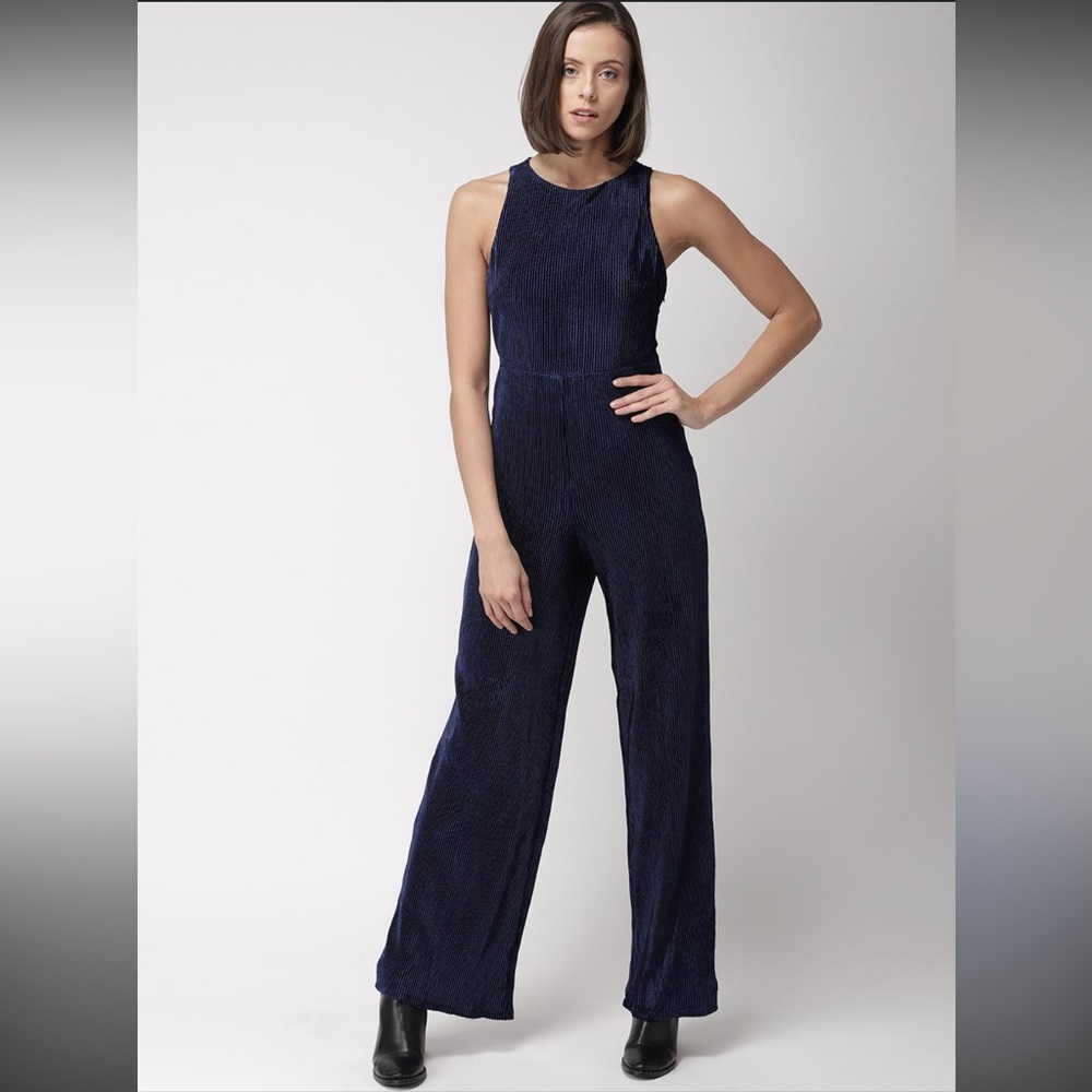 Navy Blue Velvet Jumpsuit